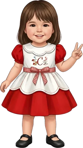 Mascotinha de menina com vestido vermelho